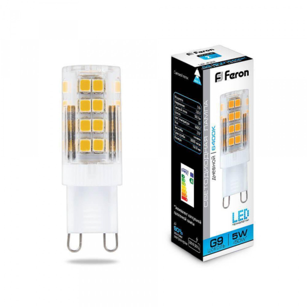 Лампа светодиодная Feron G9 5W 6400K прозрачная LB-432 25771 Лампа светодиодная Feron G9 5W 6400K прозрачная LB-432 25771
