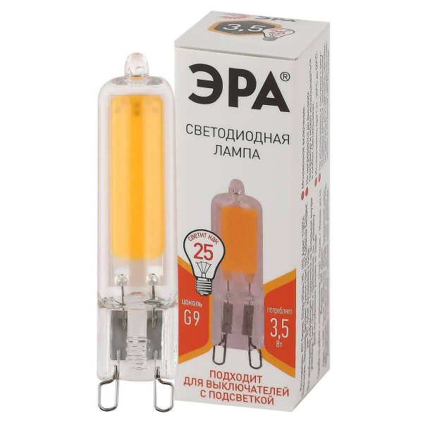 Лампа светодиодная ЭРА G9 3,5W 2700K прозрачная LED JCD-3,5W-GL-827-G9 Б0049083 Лампа светодиодная ЭРА G9 3,5W 2700K прозрачная LED JCD-3,5W-GL-827-G9 Б0049083