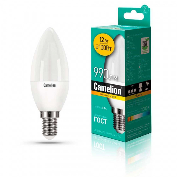 Лампа светодиодная Camelion E14 12W 3000K LED12-C35/830/E14 13687 Лампа светодиодная Camelion E14 12W 3000K LED12-C35/830/E14 13687