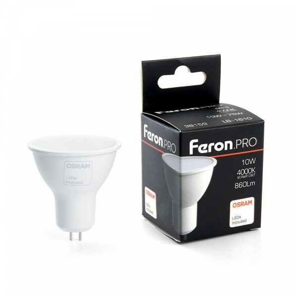 Лампа светодиодная Feron G5.3 10W 4000K матовая LB-1610 38159 Лампа светодиодная Feron G5.3 10W 4000K матовая LB-1610 38159