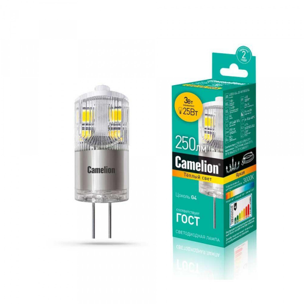 Лампа светодиодная Camelion G4 3W 3000K LED3-G4-JD-NF/830/G4 13862 Лампа светодиодная Camelion G4 3W 3000K LED3-G4-JD-NF/830/G4 13862