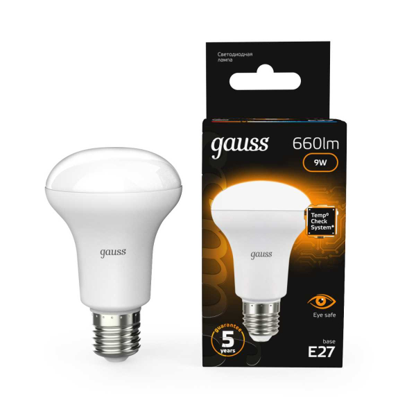 Лампа светодиодная рефлекторная Gauss E27 9W 2700K матовая 106002109
