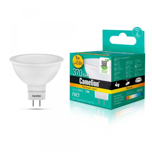Лампа светодиодная Camelion GU5.3 12W 3000K LED5-MR16/830/GU5.3 12025 Лампа светодиодная Camelion GU5.3 12W 3000K LED5-MR16/830/GU5.3 12025