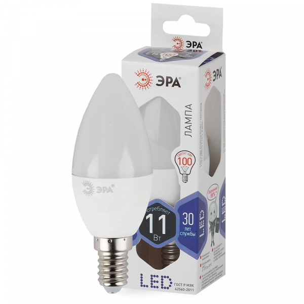 Лампа светодиодная ЭРА E14 11W 6000K матовая LED B35-11W-860-E14 Б0032984 Лампа светодиодная ЭРА E14 11W 6000K матовая LED B35-11W-860-E14 Б0032984