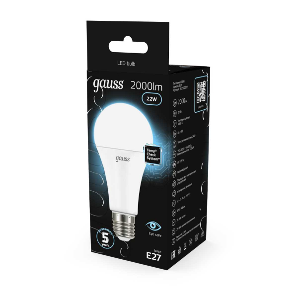 Лампа светодиодная Gauss E27 22W 4100К матовая 102502222