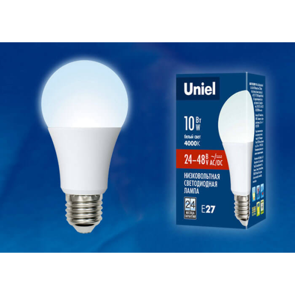 Лампа светодиодная Uniel E27 10W 4000K матовая LED-A60-10W/NW/E27/FR/24-48V UL-00002382