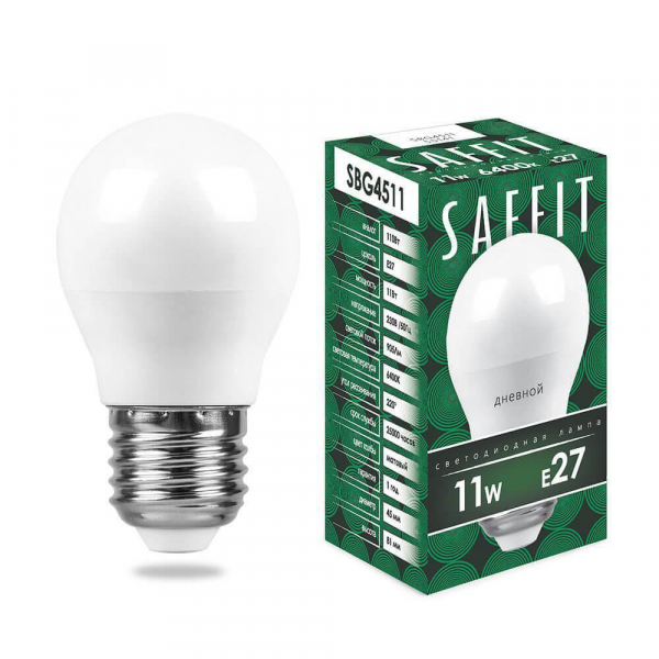 Лампа светодиодная Saffit E27 11W 6400K Шар Матовая SBG4511 55141 Лампа светодиодная Saffit E27 11W 6400K Шар Матовая SBG4511 55141