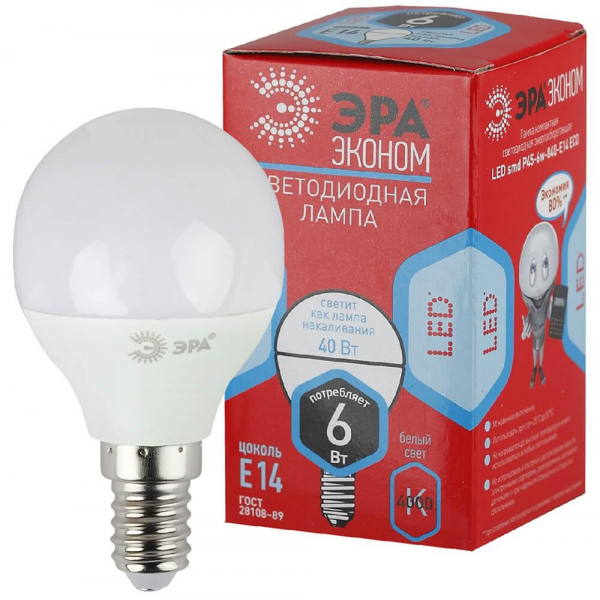 Лампа светодиодная ЭРА E14 6W 4000K матовая ECO LED P45-6W-840-E14 Б0019077 Лампа светодиодная ЭРА E14 6W 4000K матовая ECO LED P45-6W-840-E14 Б0019077