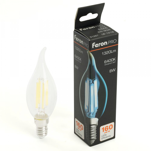Лампа светодиодная Feron.PRO LB-1218 Свеча на ветру E14 1320LM 8W 175-265V 6400K 51267 Лампа светодиодная Feron.PRO LB-1218 Свеча на ветру E14 1320LM 8W 175-265V 6400K 51267