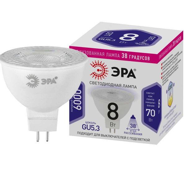 Лампа светодиодная ЭРА LED Lense MR16-8W-860-GU5.3 Б0054940 Лампа светодиодная ЭРА LED Lense MR16-8W-860-GU5.3 Б0054940