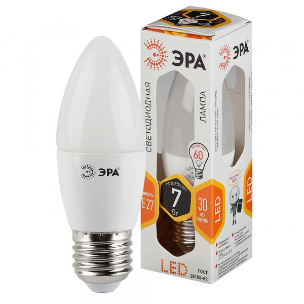 Лампа светодиодная ЭРА E27 7W 2700K матовая LED B35-7W-827-E27 Б0028479 Лампа светодиодная ЭРА E27 7W 2700K матовая LED B35-7W-827-E27 Б0028479