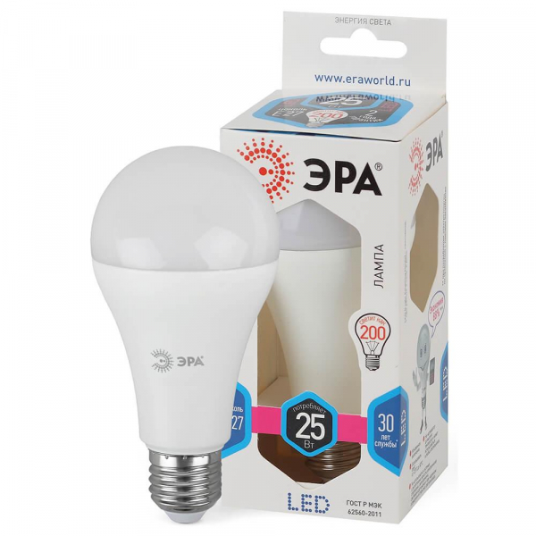 Лампа светодиодная ЭРА E27 25W 4000K матовая LED A65-25W-840-E27 Б0035335 Лампа светодиодная ЭРА E27 25W 4000K матовая LED A65-25W-840-E27 Б0035335