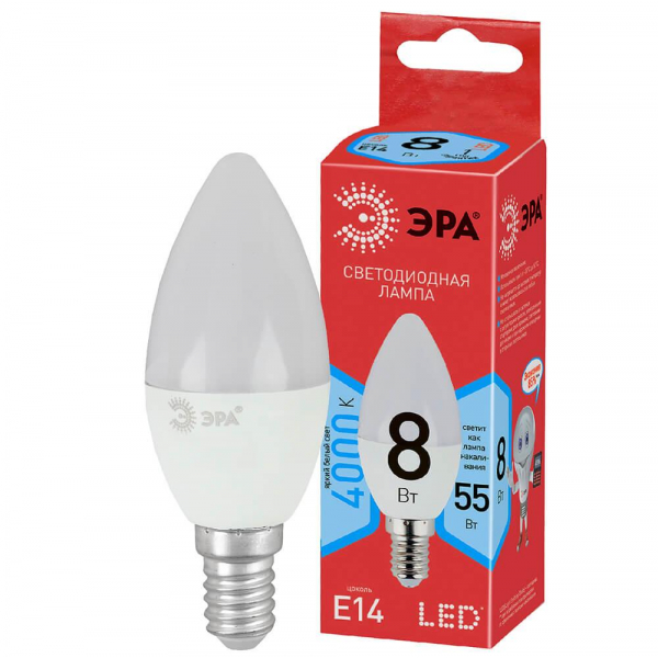 Лампа светодиодная ЭРА E14 8W 4000K матовая ECO LED B35-8W-840-E14 Б0030019 Лампа светодиодная ЭРА E14 8W 4000K матовая ECO LED B35-8W-840-E14 Б0030019