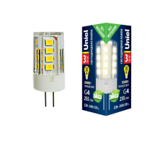 Лампа светодиодная Uniel G4 3W 3000K прозрачная LED-JC-220/3W/3000K/G4/CL GLZ09TR UL-00006742