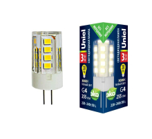 Лампа светодиодная Uniel G4 3W 3000K прозрачная LED-JC-220/3W/3000K/G4/CL GLZ09TR UL-00006742