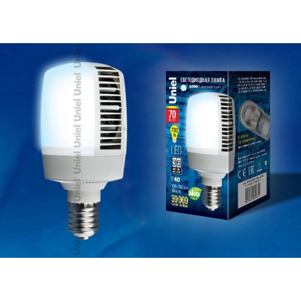 Лампа светодиодная Uniel E40 70W 6500K матовая LED-M105-70W/DW/E40/FR ALV02WH UL-00001812 Лампа светодиодная Uniel E40 70W 6500K матовая LED-M105-70W/DW/E40/FR ALV02WH UL-00001812