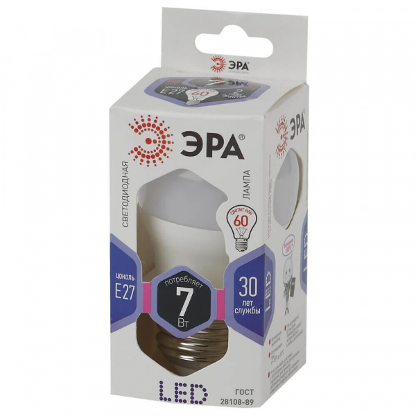 Лампа светодиодная ЭРА E27 7W 6000K матовая LED P45-7W-860-E27 Б0031402 Лампа светодиодная ЭРА E27 7W 6000K матовая LED P45-7W-860-E27 Б0031402