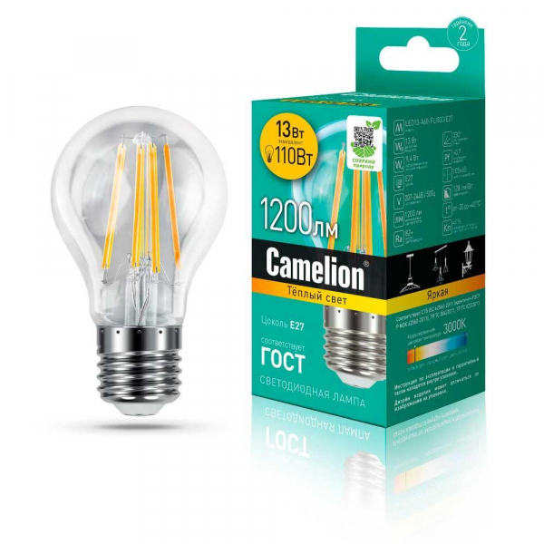 Лампа светодиодная Camelion E27 13W 3000K LED13-A60-FL/830/E27 13716 Лампа светодиодная Camelion E27 13W 3000K LED13-A60-FL/830/E27 13716
