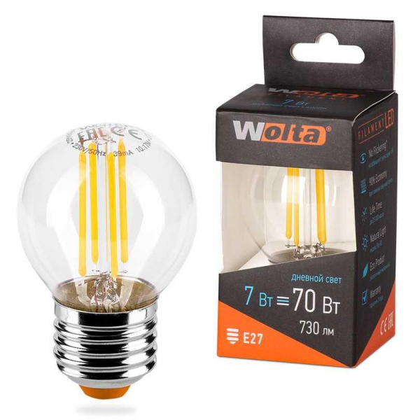 Светодиодная лампа WOLTA 25S45GLFT7E27 Светодиодная лампа WOLTA 25S45GLFT7E27