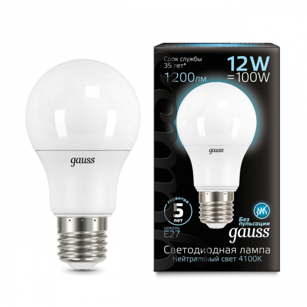 Лампа светодиодная Gauss E27 12W 4100K матовая 102502212 Лампа светодиодная Gauss E27 12W 4100K матовая 102502212