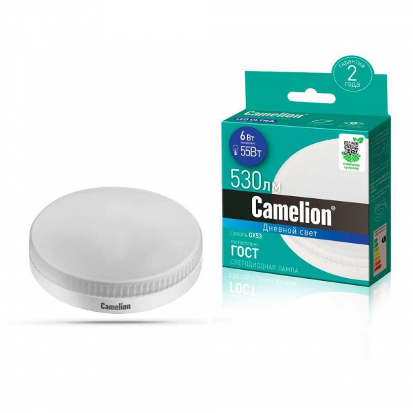 Лампа светодиодная Camelion GX53 6W 6500K LED6-GX53/865/GX53 13617 Лампа светодиодная Camelion GX53 6W 6500K LED6-GX53/865/GX53 13617