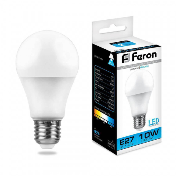 Лампа светодиодная Feron E27 10W 6400K Шар Матовая LB-92 Шар 25459 Лампа светодиодная Feron E27 10W 6400K Шар Матовая LB-92 Шар 25459