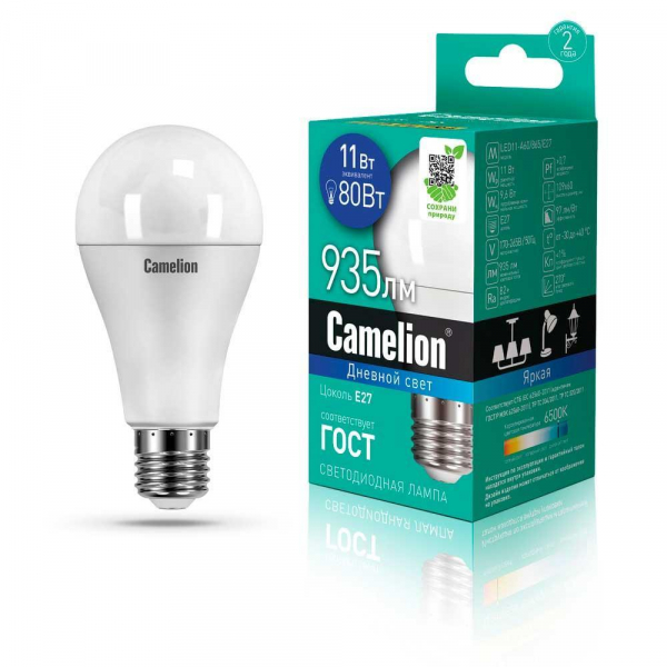 Лампа светодиодная Camelion E27 11W 6500K LED11-A60/865/E27 12651 Лампа светодиодная Camelion E27 11W 6500K LED11-A60/865/E27 12651