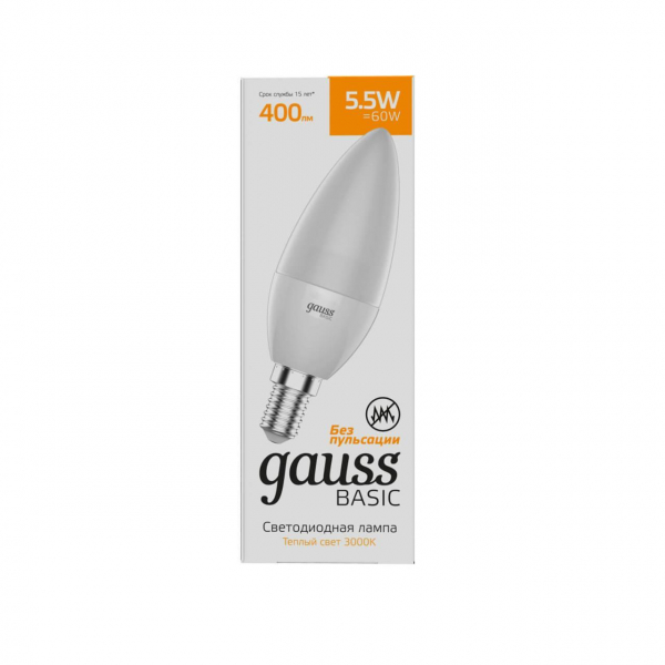 Лампа светодиодная Gauss E14 5,5W 3000К матовая 1033116 Лампа светодиодная Gauss E14 5,5W 3000К матовая 1033116