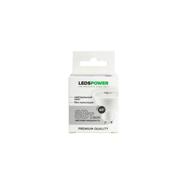 Светодиодная лампа LEDS POWER GU10 8Вт 4000К (линза 60°) 006888 Светодиодная лампа LEDS POWER GU10 8Вт 4000К (линза 60°) 006888