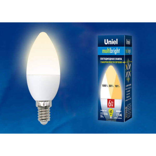 Лампа светодиодная Uniel E14 6W 3000K матовая LED-C37-6W/WW/E14/FR/MB PLM11WH UL-00002373
