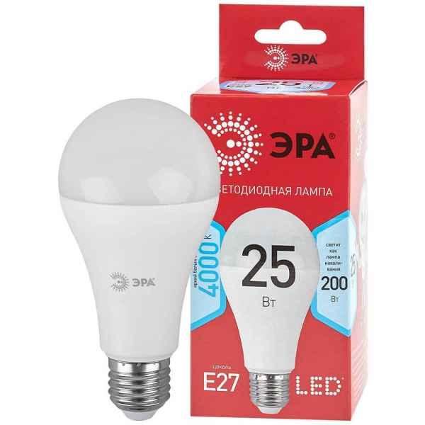 Лампа светодиодная ЭРА E27 25W 4000K матовая LED A65-25W-840-E27 R Б0048010 Лампа светодиодная ЭРА E27 25W 4000K матовая LED A65-25W-840-E27 R Б0048010