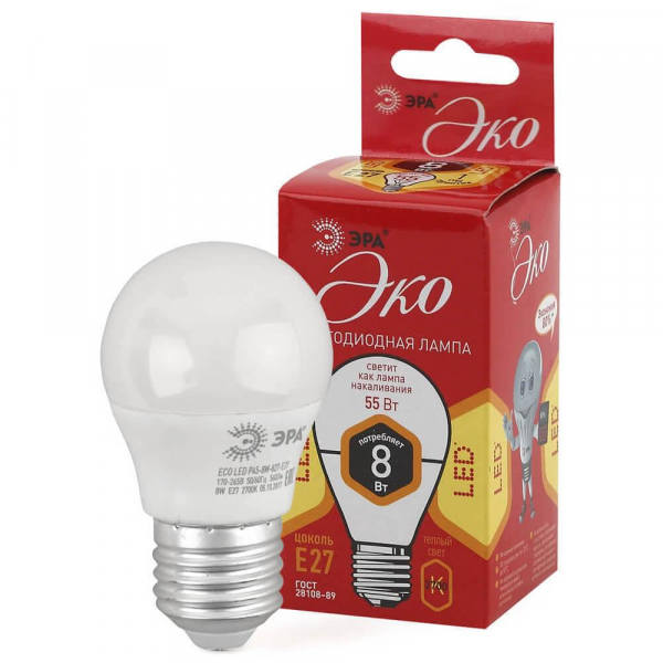Лампа светодиодная ЭРА E27 8W 2700K матовая ECO LED P45-8W-827-E27 Б0030024 Лампа светодиодная ЭРА E27 8W 2700K матовая ECO LED P45-8W-827-E27 Б0030024