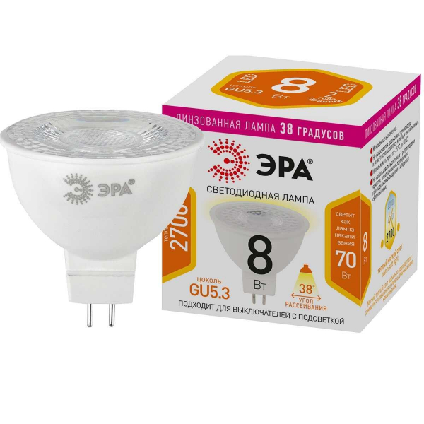 Лампа светодиодная ЭРА LED Lense MR16-8W-827-GU5.3 Б0054938 Лампа светодиодная ЭРА LED Lense MR16-8W-827-GU5.3 Б0054938