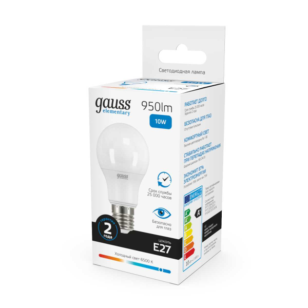 Лампа светодиодная Gauss E27 10W 6500K матовая 23230