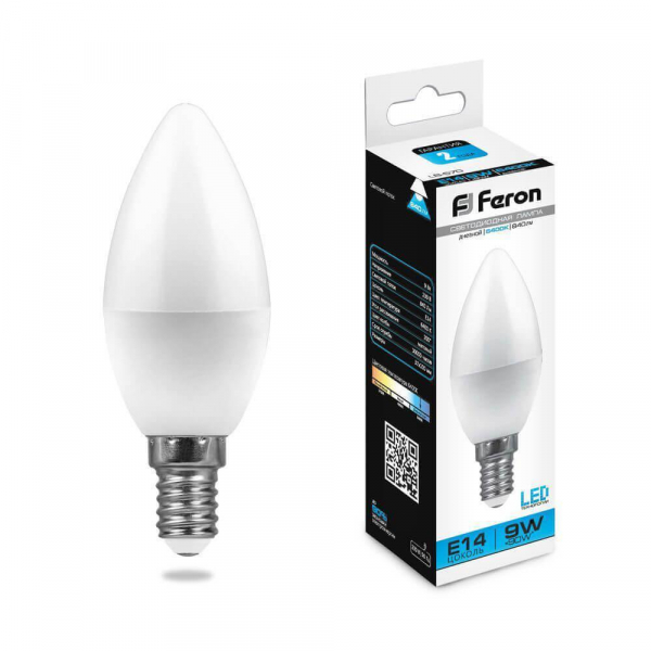 Лампа светодиодная Feron E14 9W 6400K Свеча Матовая LB-570 25800 Лампа светодиодная Feron E14 9W 6400K Свеча Матовая LB-570 25800