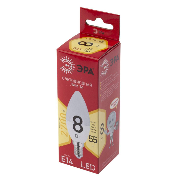 Лампа светодиодная ЭРА E14 8W 2700K матовая LED B35-8W-827-E14 R Б0050694 Лампа светодиодная ЭРА E14 8W 2700K матовая LED B35-8W-827-E14 R Б0050694