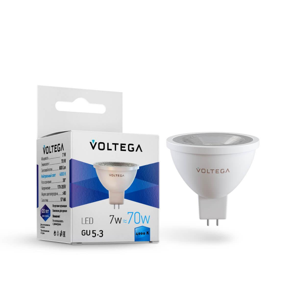 Лампа светодиодная Voltega GU5.3 7W 4000К прозрачная VG2-S1GU5.3cold7W 7063 Лампа светодиодная Voltega GU5.3 7W 4000К прозрачная VG2-S1GU5.3cold7W 7063