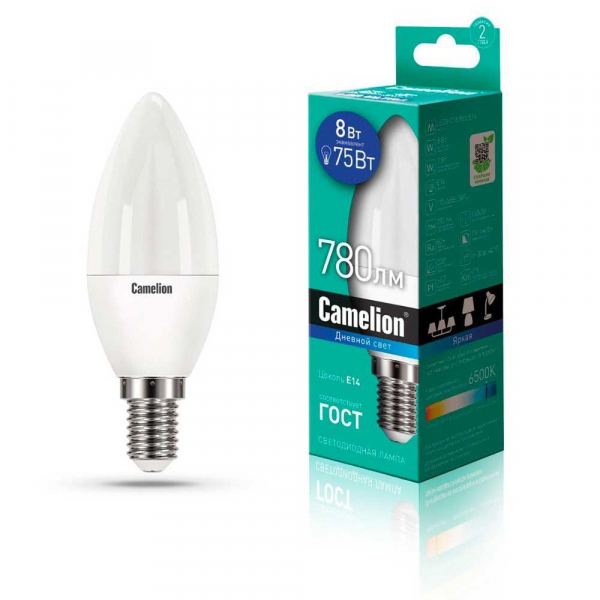 Лампа светодиодная Camelion E14 8W 6500K LED8-C35/865/E14 13370 Лампа светодиодная Camelion E14 8W 6500K LED8-C35/865/E14 13370