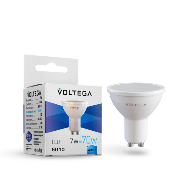Лампа светодиодная Voltega GU10 7W 4000К матовая VG2-S2GU10cold7W 7057 Лампа светодиодная Voltega GU10 7W 4000К матовая VG2-S2GU10cold7W 7057