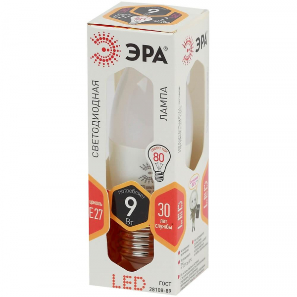 Лампа светодиодная ЭРА E27 9W 2700K матовая LED B35-9W-827-E27 Б0027971 Лампа светодиодная ЭРА E27 9W 2700K матовая LED B35-9W-827-E27 Б0027971