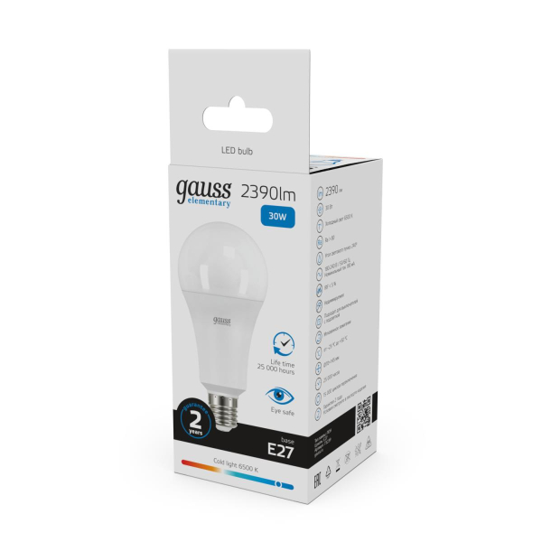 Лампа светодиодная Gauss E27 30W 6500K матовая 73239
