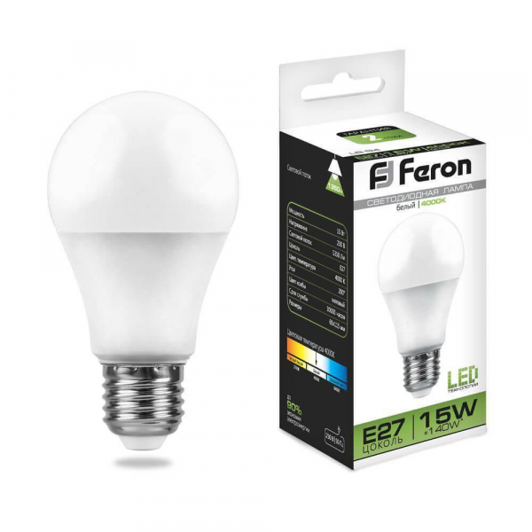 Лампа светодиодная Feron E27 15W 4000K Шар Матовая LB-94 25629 Лампа светодиодная Feron E27 15W 4000K Шар Матовая LB-94 25629