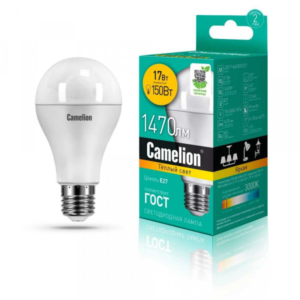 Лампа светодиодная Camelion E27 17W 3000K LED17-A65/830/E27 12308 Лампа светодиодная Camelion E27 17W 3000K LED17-A65/830/E27 12308