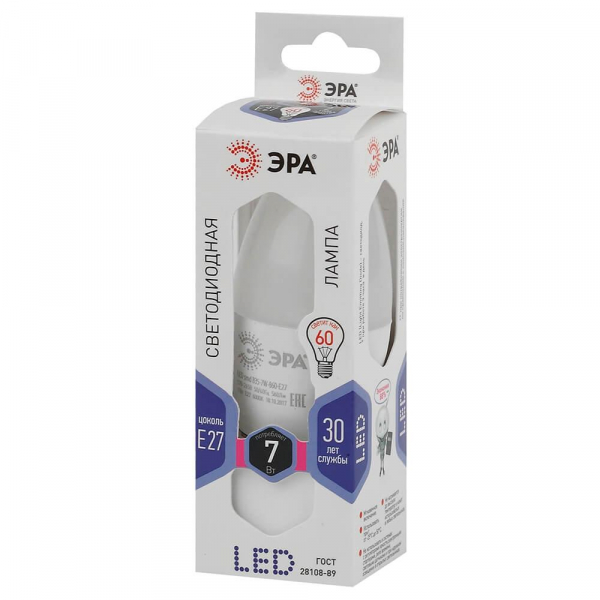 Лампа светодиодная ЭРА E27 7W 6000K матовая LED B35-7W-860-E27 Б0031413 Лампа светодиодная ЭРА E27 7W 6000K матовая LED B35-7W-860-E27 Б0031413