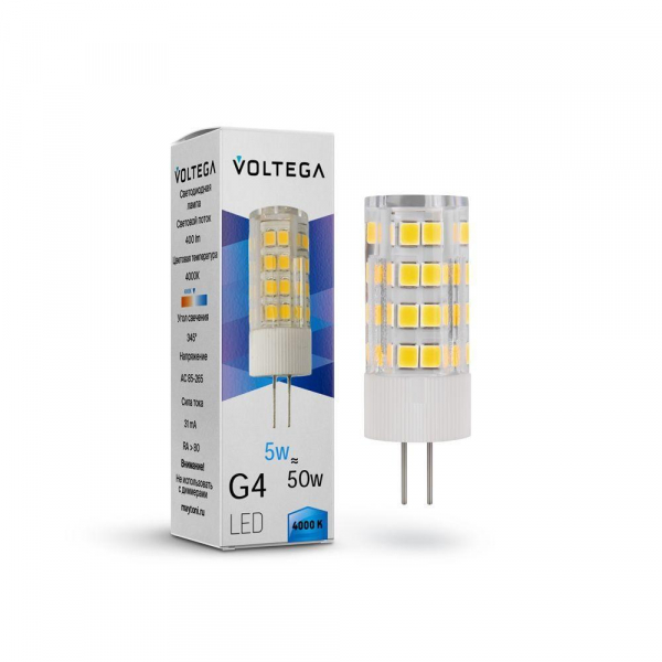 Лампа светодиодная Voltega G4 5W 4000К прозрачная VG9-K3G4cold5W 7184 Лампа светодиодная Voltega G4 5W 4000К прозрачная VG9-K3G4cold5W 7184