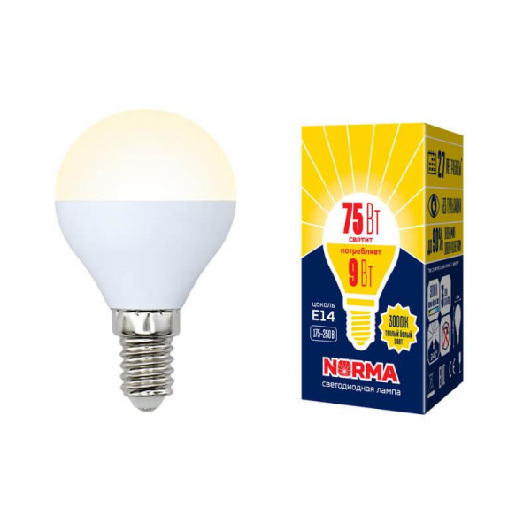 Лампа светодиодная E14 9W 3000K матовая LED-G45-9W/WW/E14/FR/NR UL-00003826 Лампа светодиодная E14 9W 3000K матовая LED-G45-9W/WW/E14/FR/NR UL-00003826