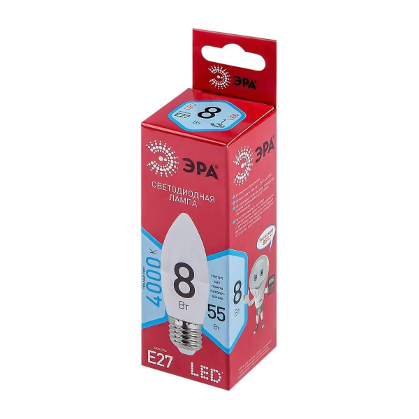 Лампа светодиодная ЭРА E27 8W 4000K матовая LED B35-8W-840-E27 R Б0050695 Лампа светодиодная ЭРА E27 8W 4000K матовая LED B35-8W-840-E27 R Б0050695