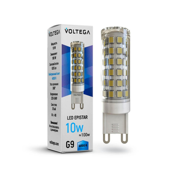 Лампа светодиодная Voltega G9 10W 4000К прозрачная VG9-K1G9cold10W 7039 Лампа светодиодная Voltega G9 10W 4000К прозрачная VG9-K1G9cold10W 7039