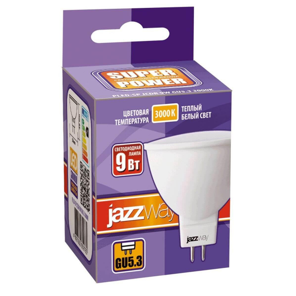 Лампа светодиодная Jazzway GU5.3 9W 3000K матовая 2859754A Лампа светодиодная Jazzway GU5.3 9W 3000K матовая 2859754A
