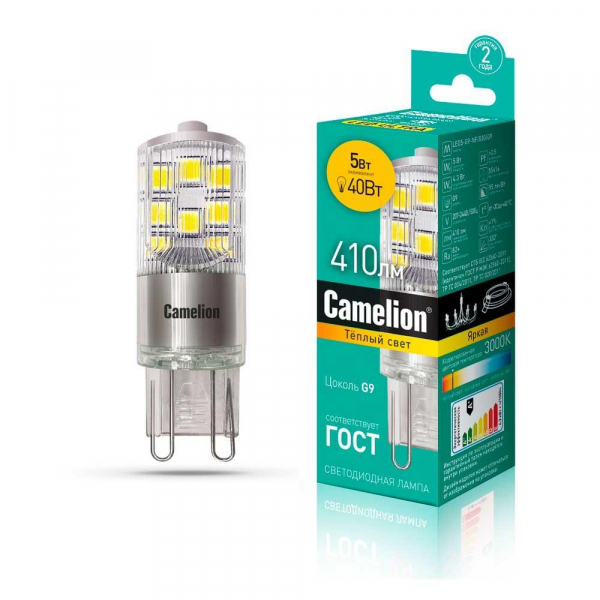 Лампа светодиодная Camelion G9 5W 3000K LED5-G9-NF/830/G9 13704 Лампа светодиодная Camelion G9 5W 3000K LED5-G9-NF/830/G9 13704